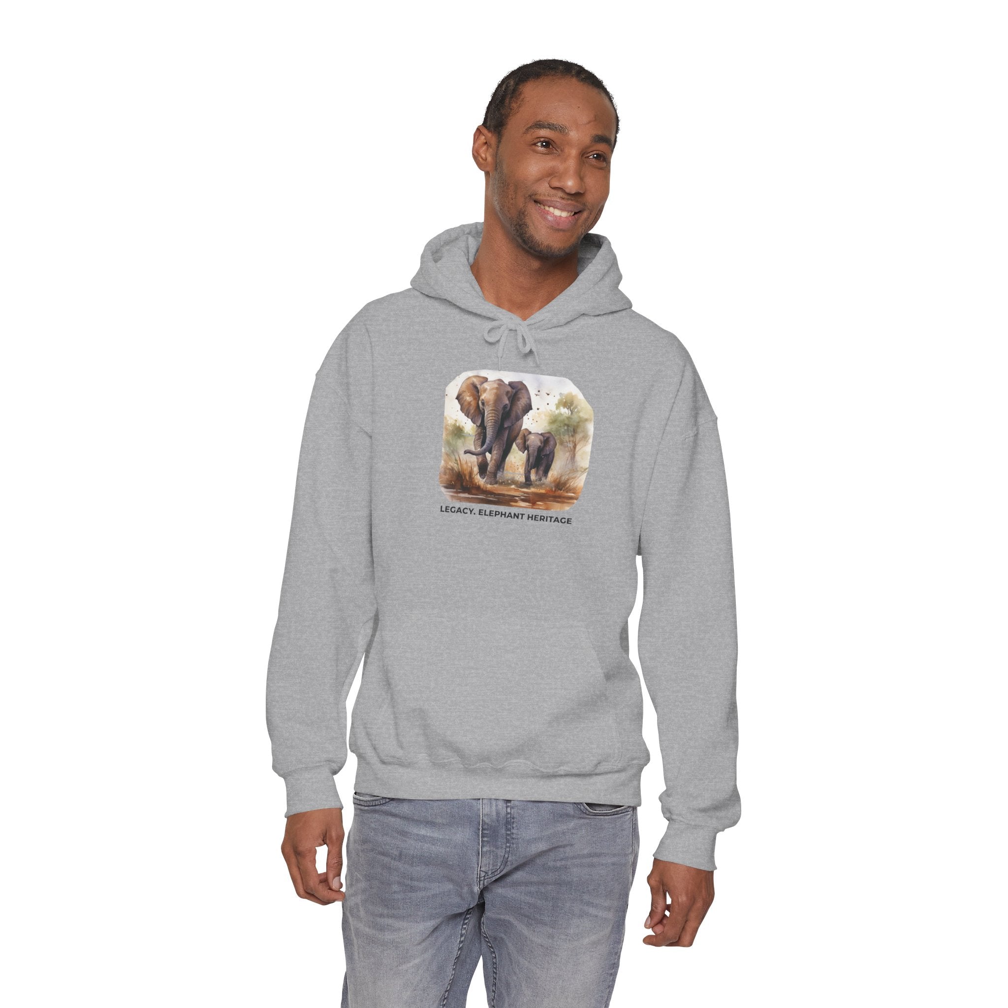 Elephant Heritage Hoodie — Wildlife Mom & Calf Graphic Sweatshirt