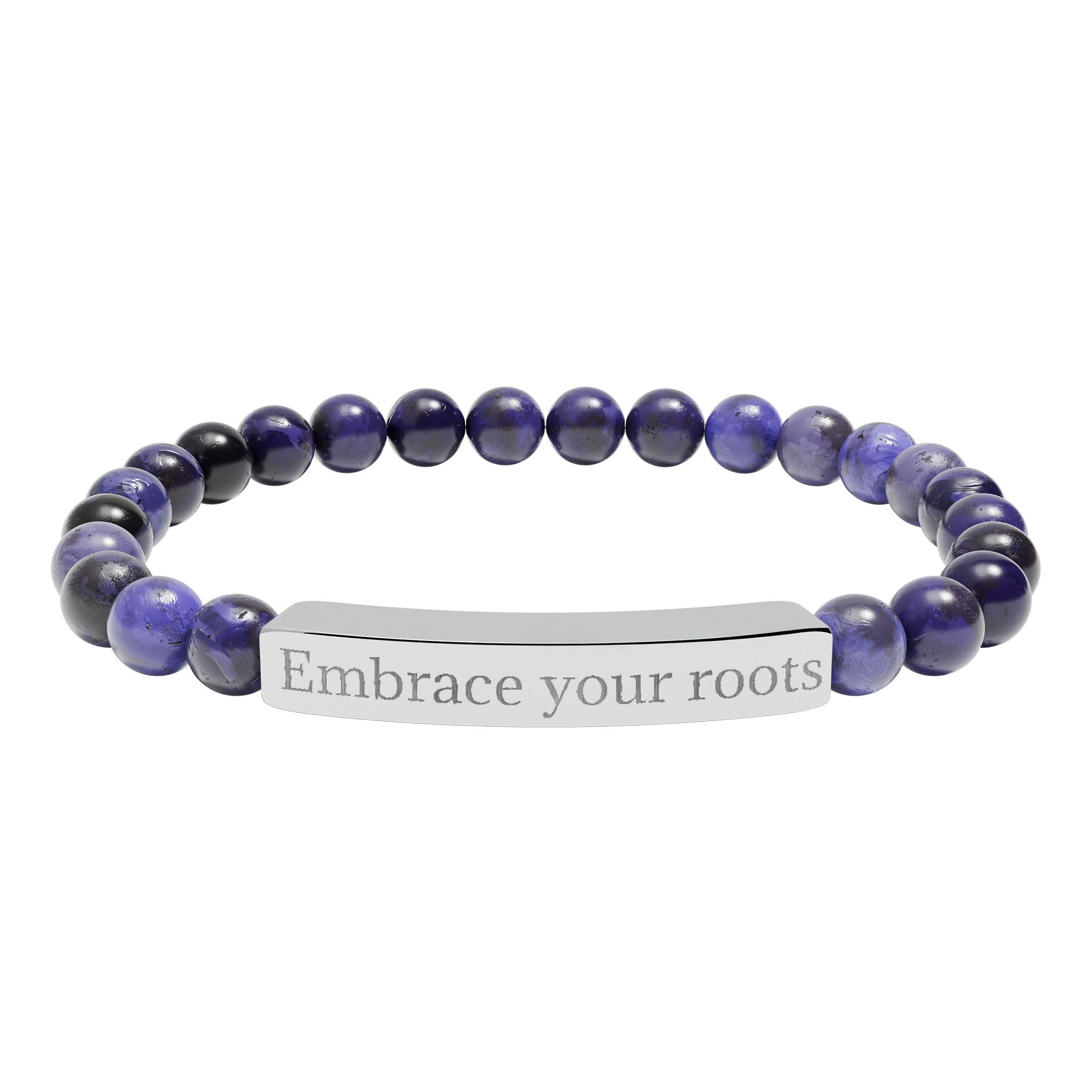Engraved Natural Stone Stretch Bracelet — 'Embrace Your Roots' Beaded Bar Bracelet