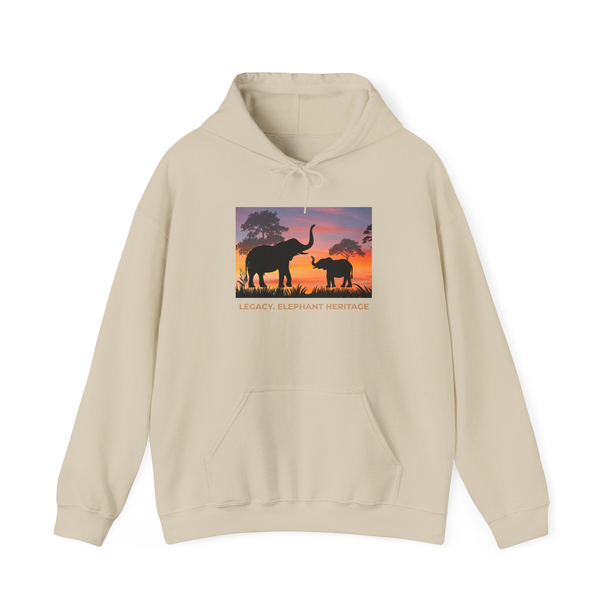 Elephant Heritage Hoodie — Sunset Silhouette "Legacy. Elephant Heritage"