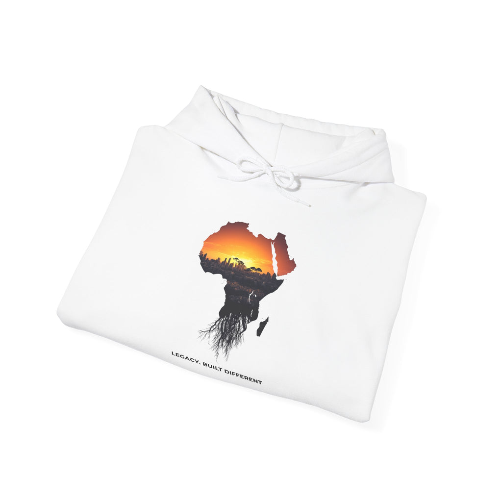 Africa Sunset Hoodie — "Legacy. Built Different." Graphic Pullover