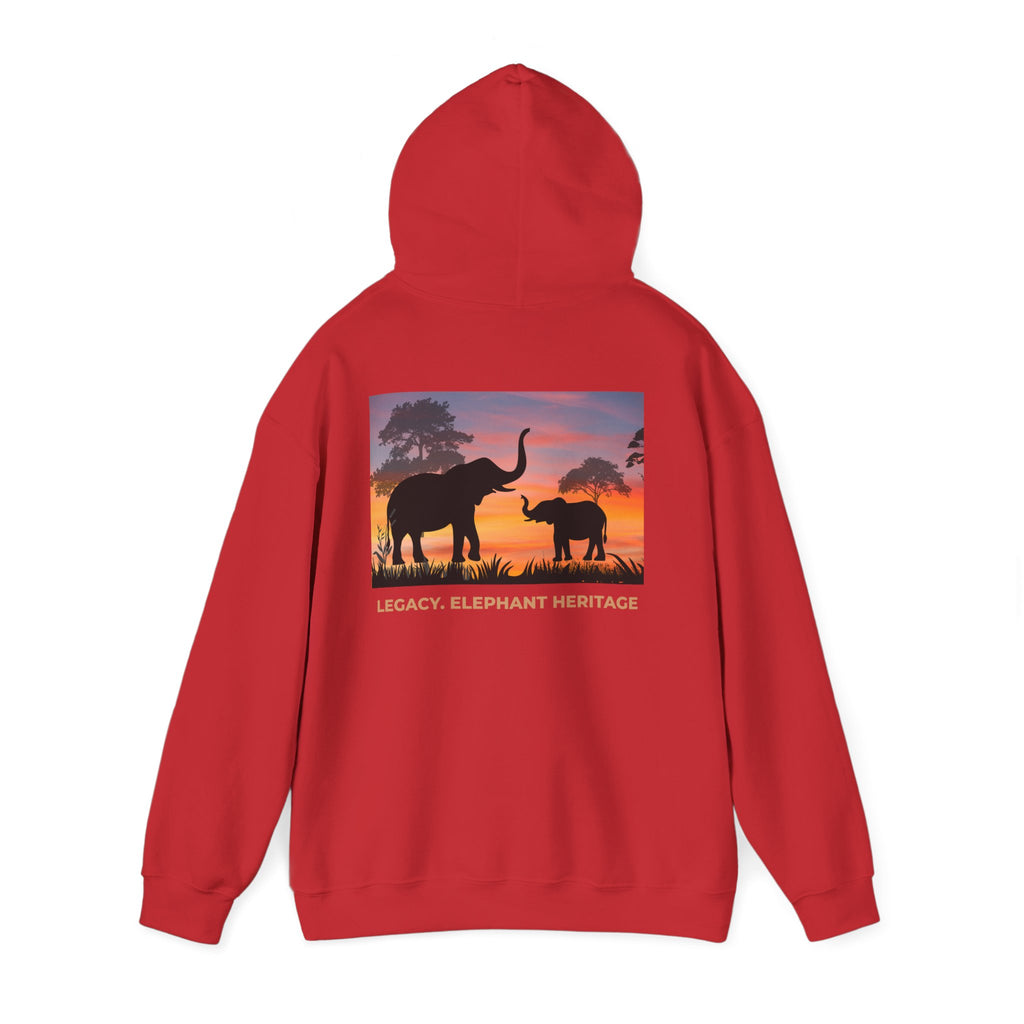 Elephant Heritage Hoodie — Sunset Silhouette "Legacy. Elephant Heritage"