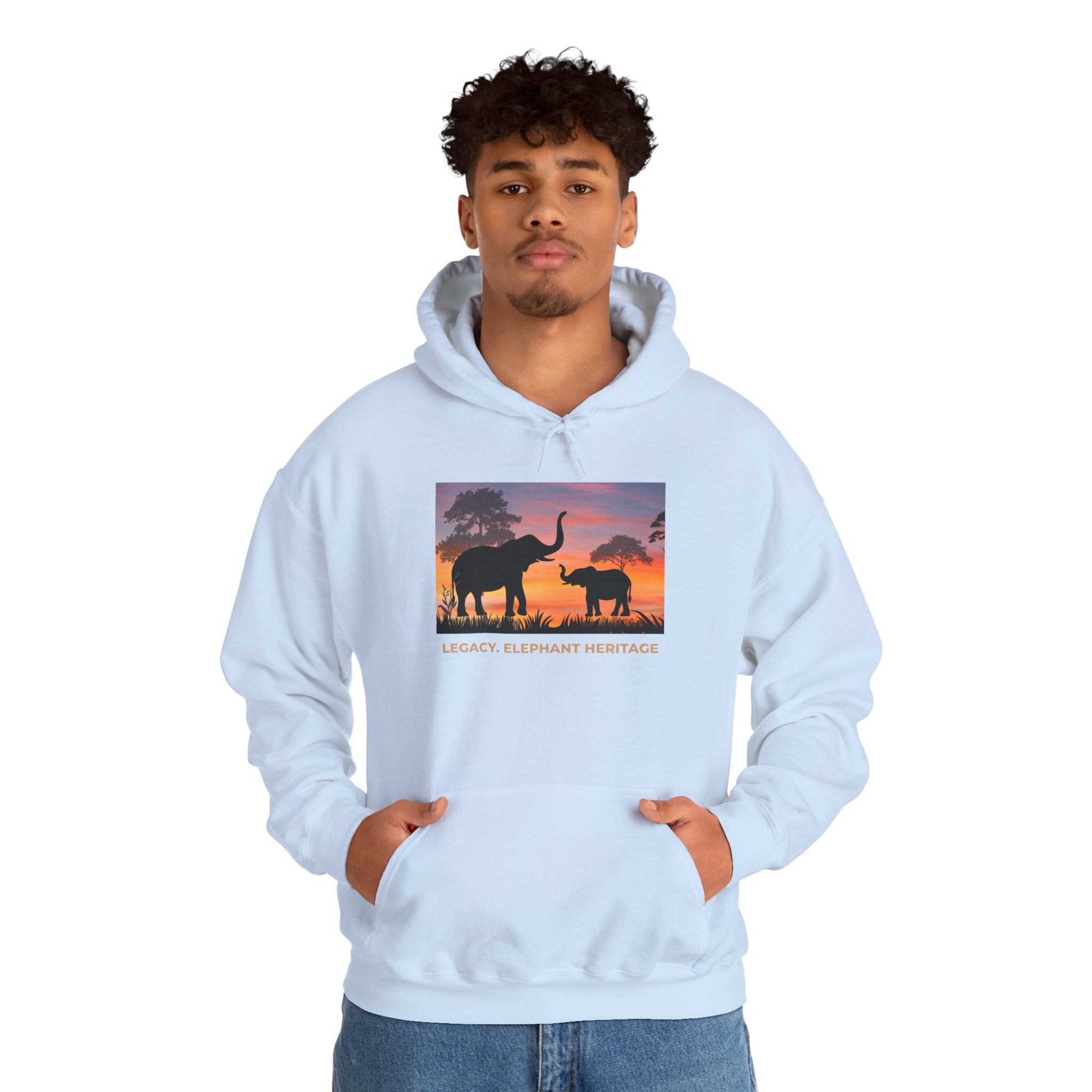 Elephant Heritage Hoodie — Sunset Silhouette "Legacy. Elephant Heritage"