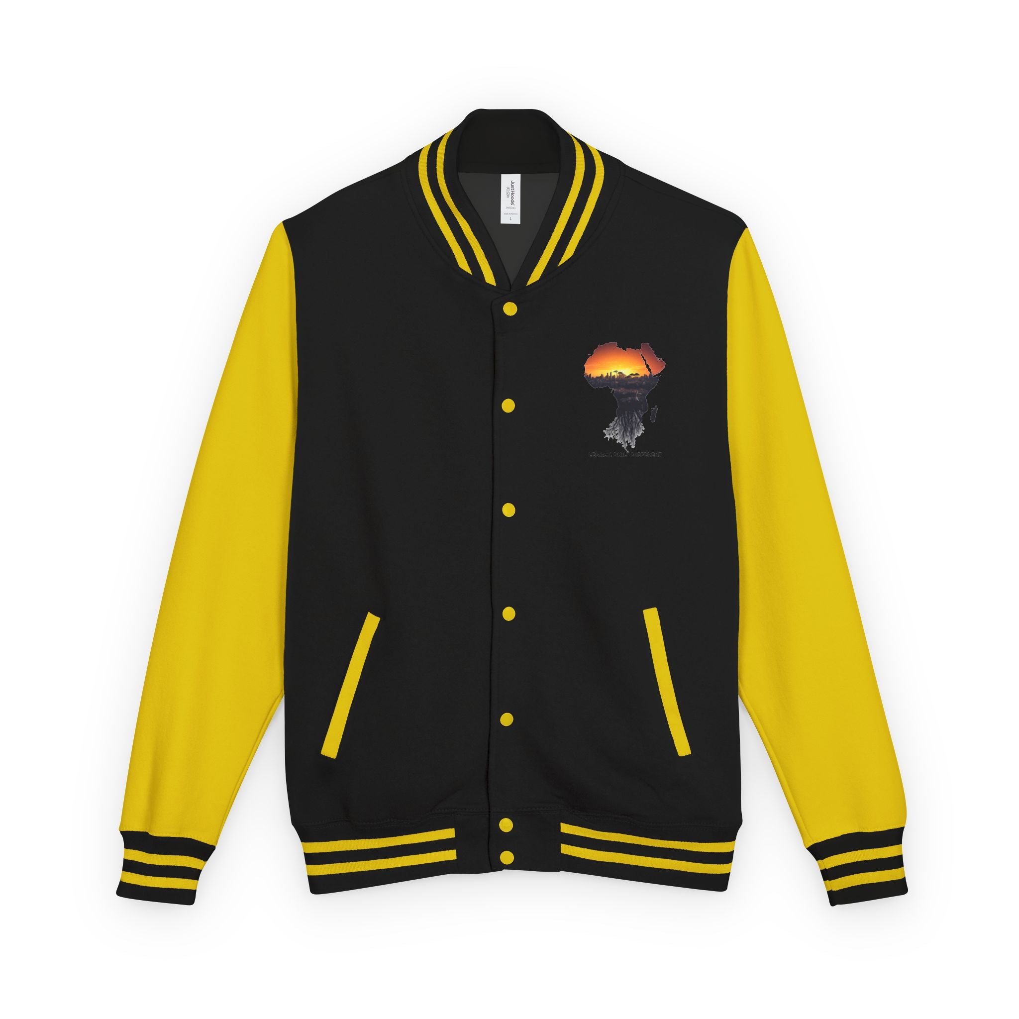Letterman Jacket — Africa Sunset Map Design ("Legacy. Built Different.")