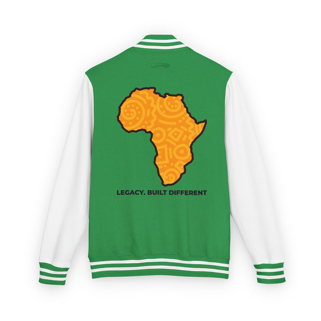 Africa Pattern Letterman Jacket — "Legacy. Built Different" Varsity Coat