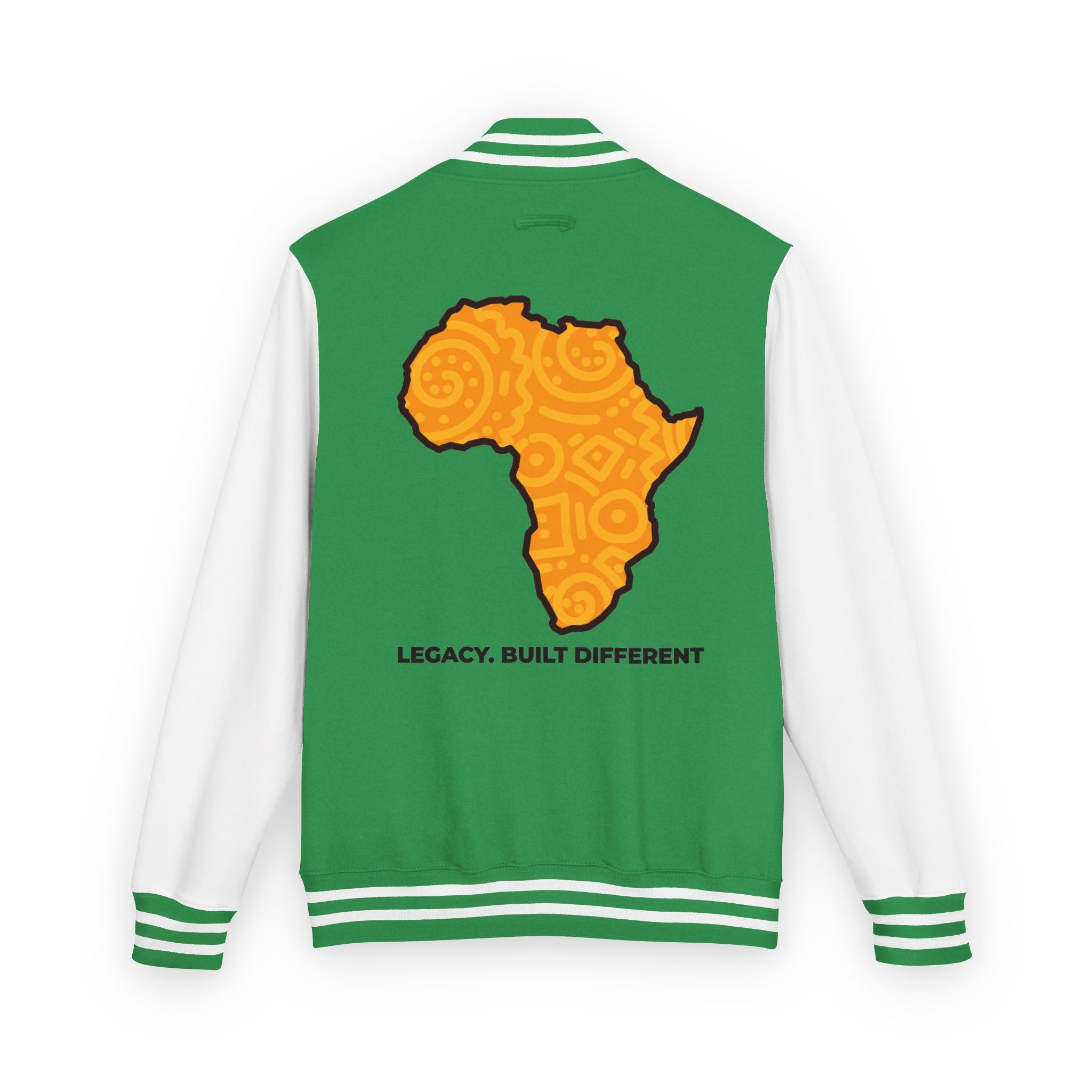 Africa Pattern Letterman Jacket — "Legacy. Built Different" Varsity Coat