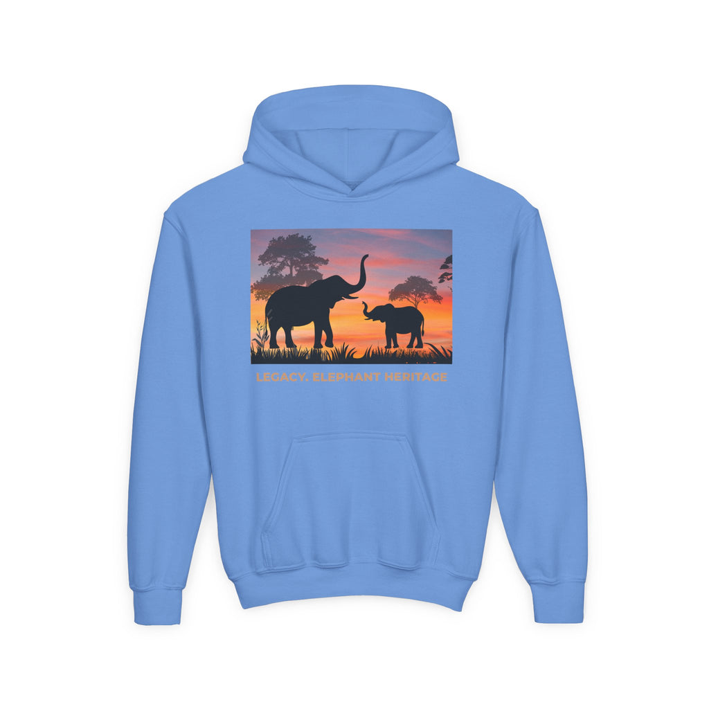 Elephant Sunset Youth Hoodie — "Legacy. Elephant Heritage" Graphic