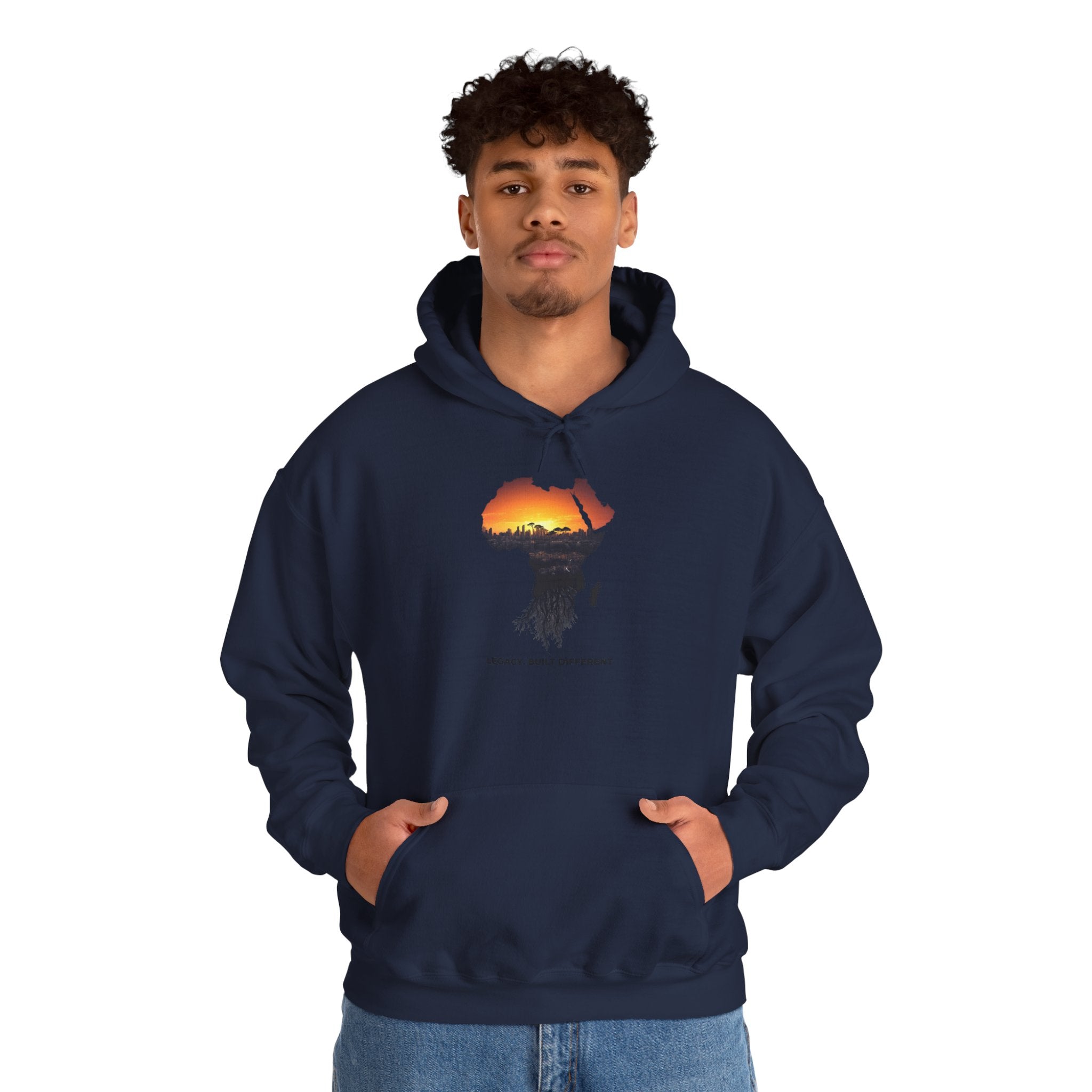 Africa Sunset Hoodie — "Legacy. Built Different." Graphic Pullover