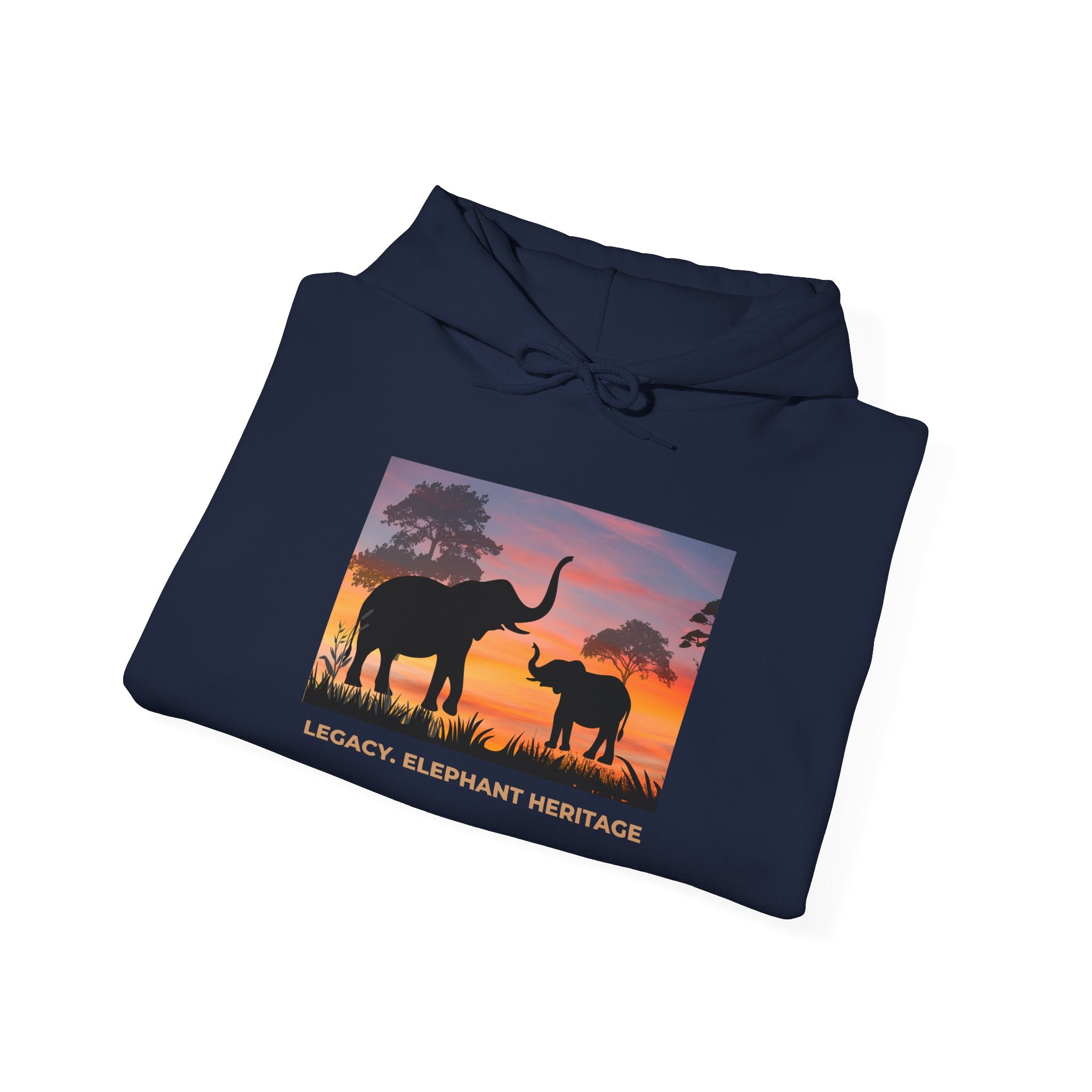 Elephant Heritage Hoodie — Sunset Silhouette "Legacy. Elephant Heritage"