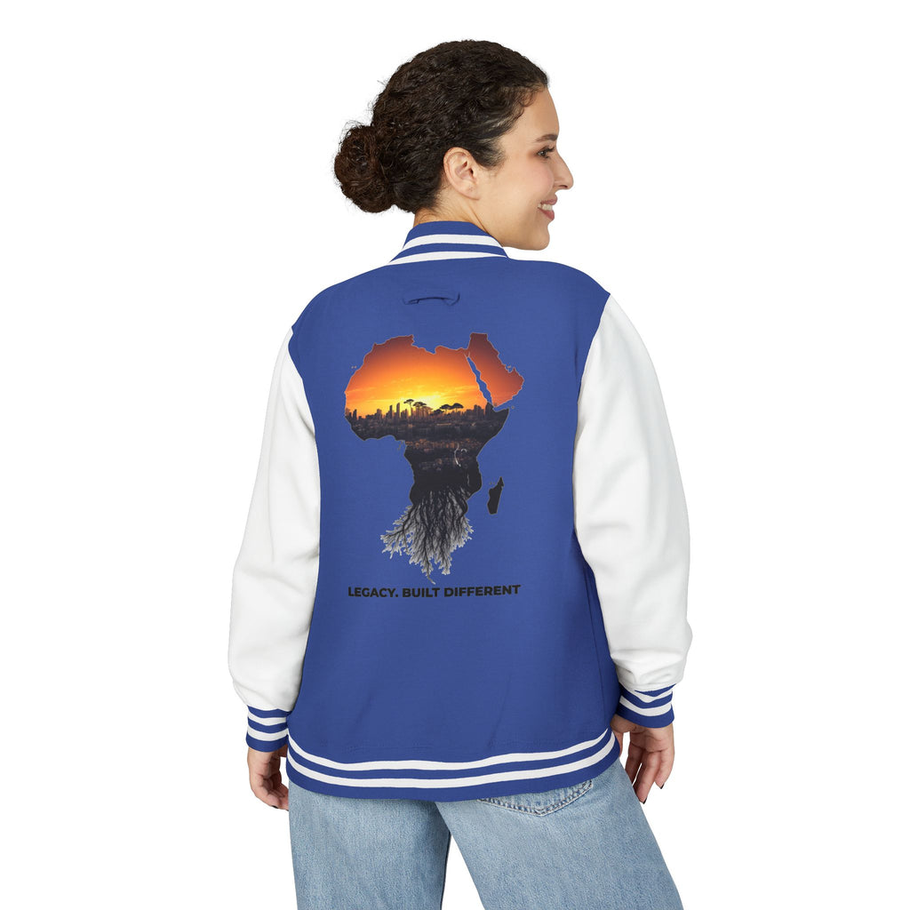 Letterman Jacket — Africa Sunset Map Design ("Legacy. Built Different.")