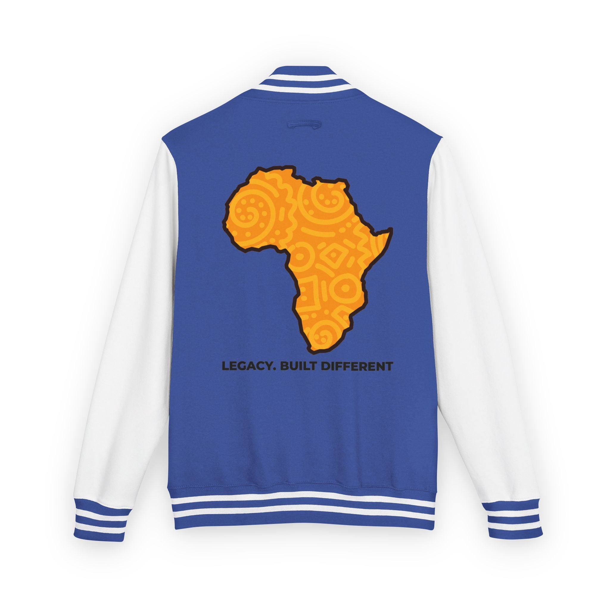 Africa Pattern Letterman Jacket — "Legacy. Built Different" Varsity Coat
