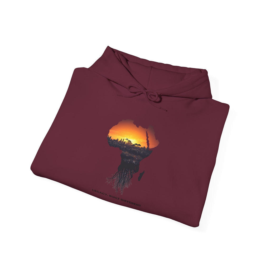 Africa Sunset Hoodie — "Legacy. Built Different." Graphic Pullover