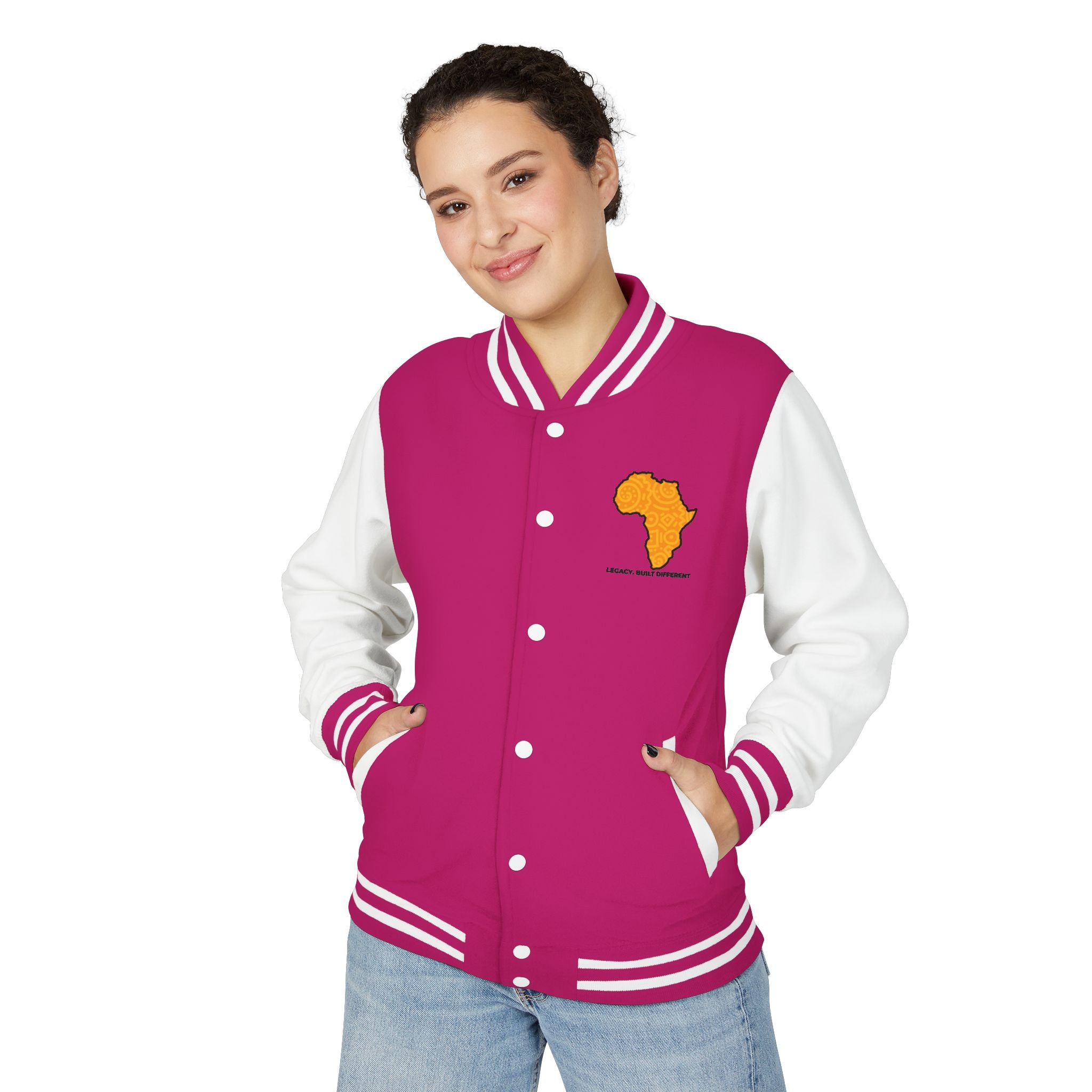 Africa Pattern Letterman Jacket — "Legacy. Built Different" Varsity Coat