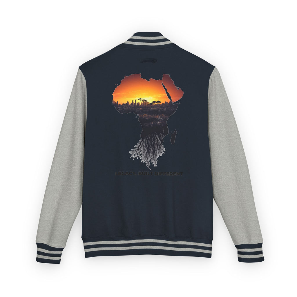 Letterman Jacket — Africa Sunset Map Design ("Legacy. Built Different.")
