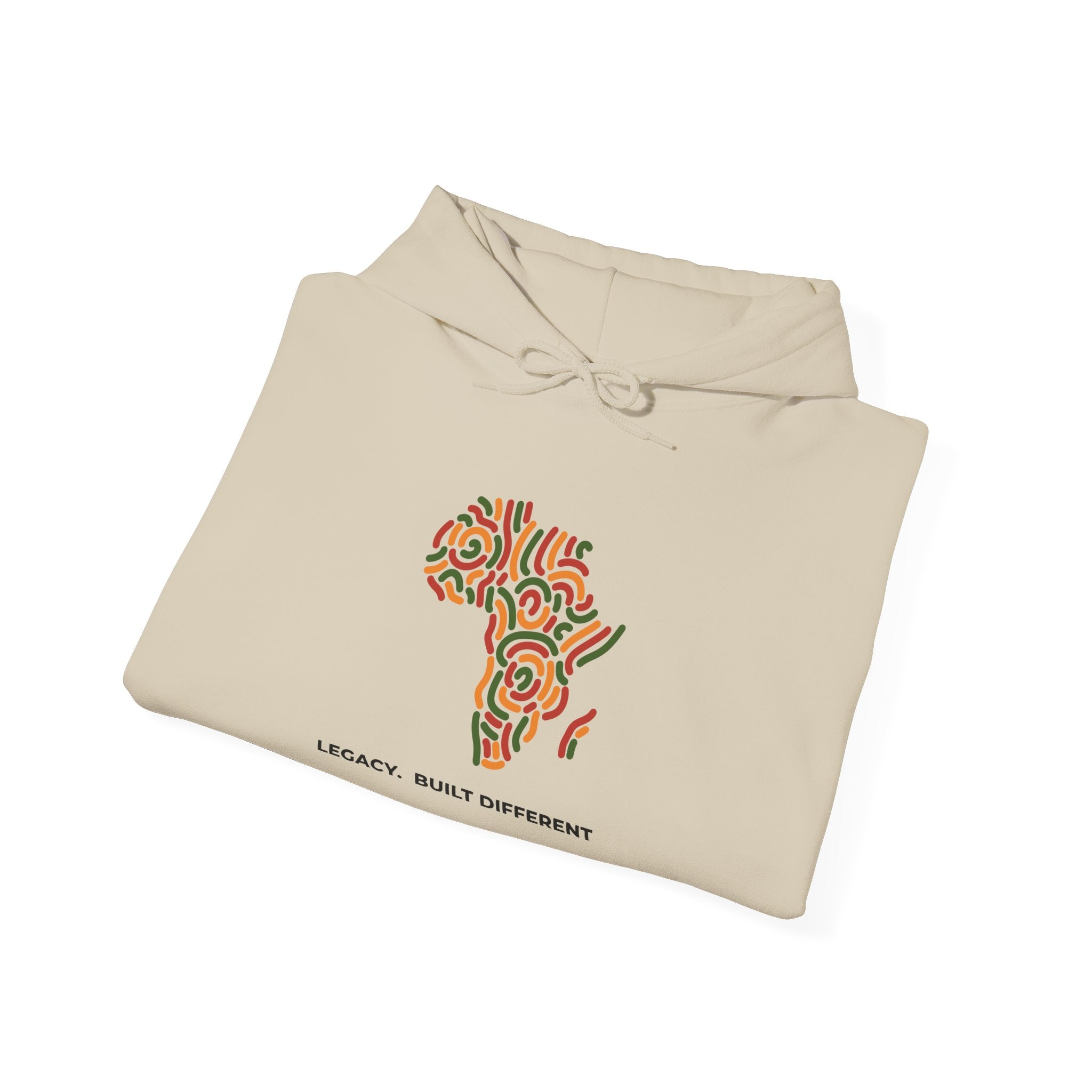 Africa Pattern Hoodie — "Legacy: Built Different" Graphic Sweatshirt