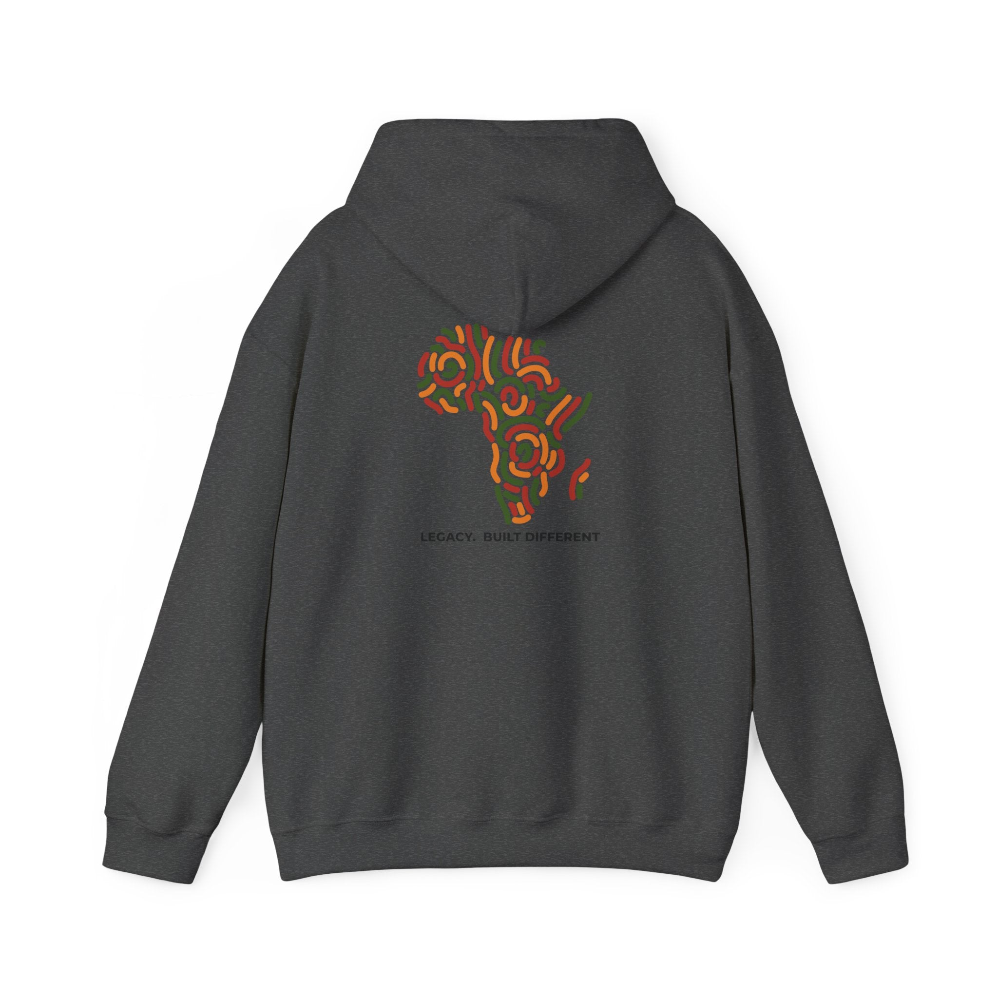 Africa Pattern Hoodie — "Legacy: Built Different" Graphic Sweatshirt