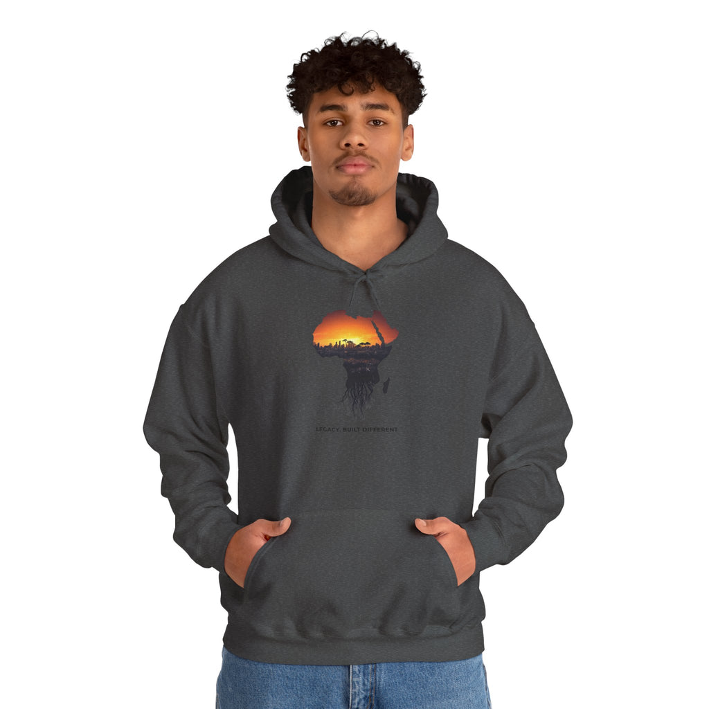 Africa Sunset Hoodie — "Legacy. Built Different." Graphic Pullover