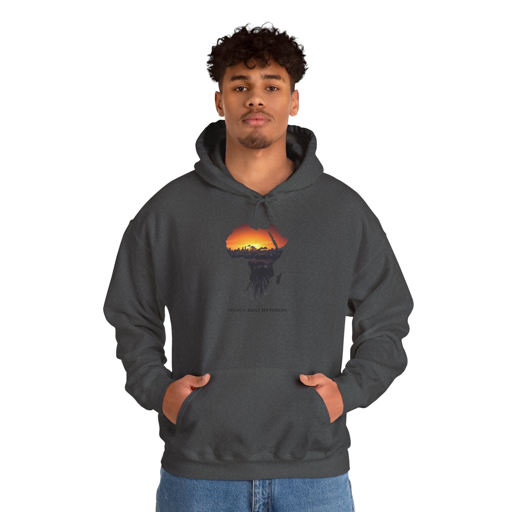 Africa Sunset Hoodie — "Legacy. Built Different." Graphic Pullover