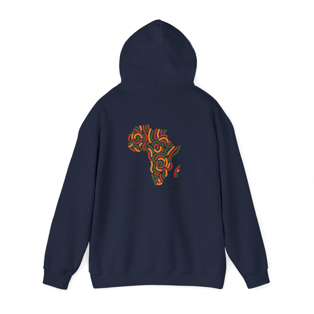 Africa Pattern Hoodie — "Legacy: Built Different" Graphic Sweatshirt