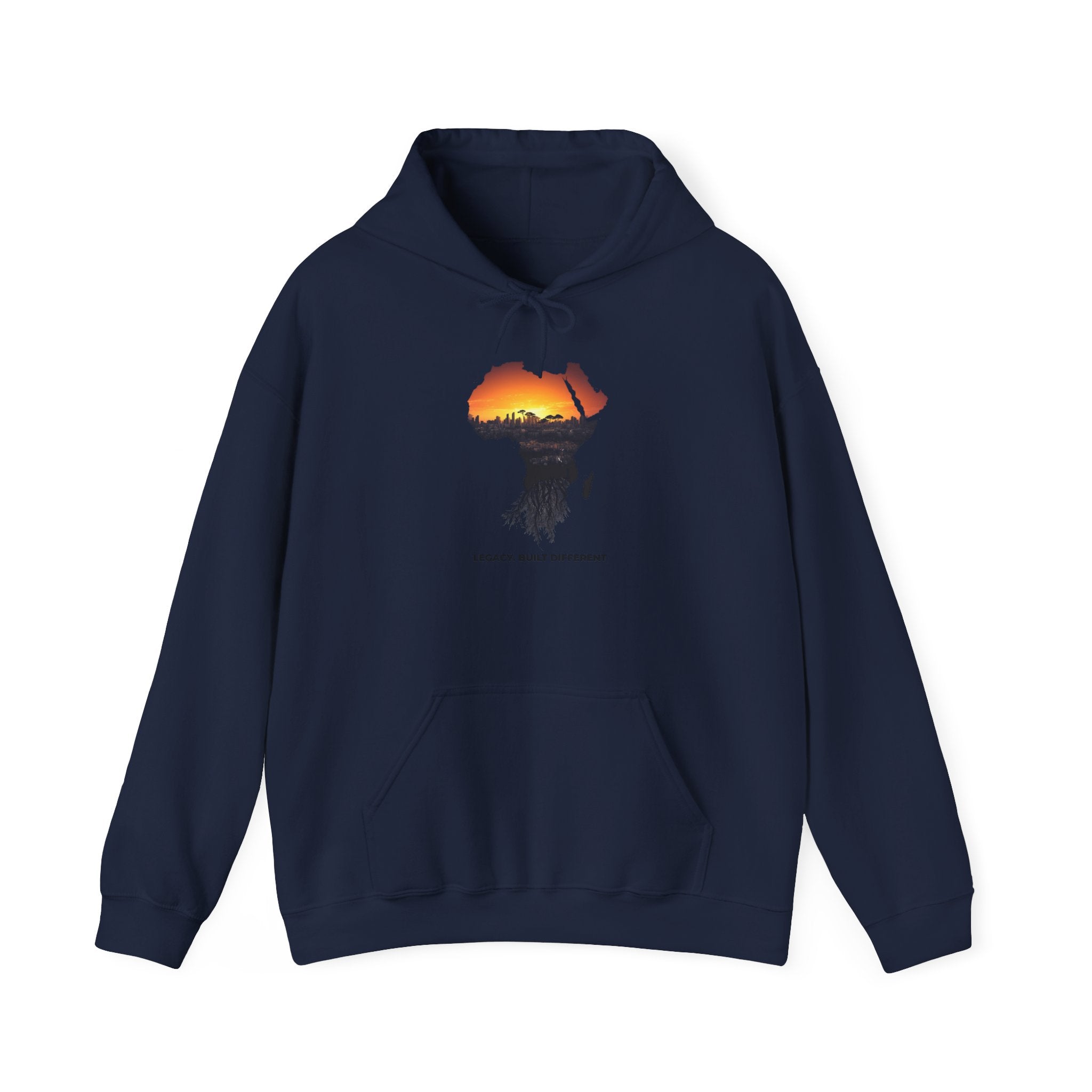 Africa Sunset Hoodie — "Legacy. Built Different." Graphic Pullover