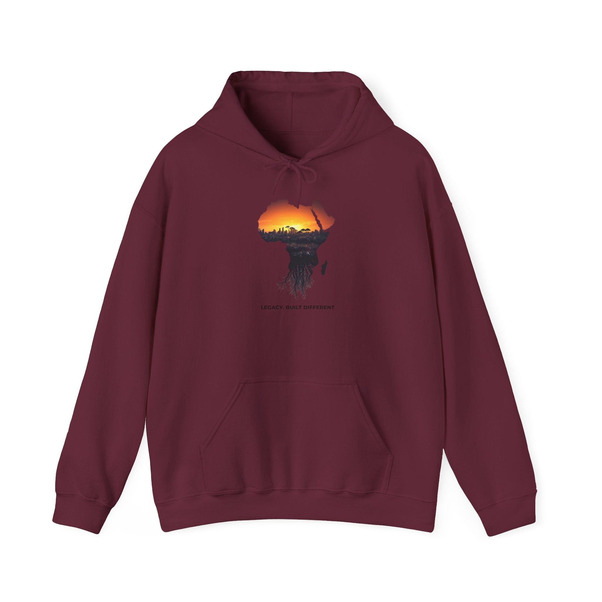 Africa Sunset Hoodie — "Legacy. Built Different." Graphic Pullover