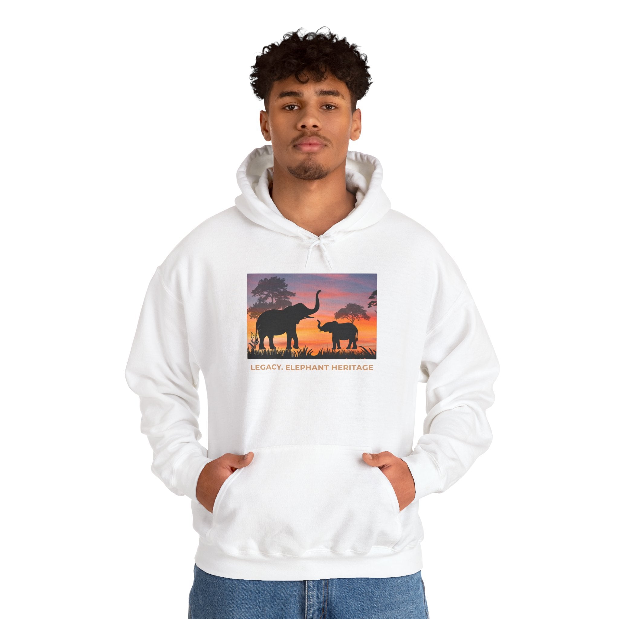 Elephant Heritage Hoodie — Sunset Silhouette "Legacy. Elephant Heritage"