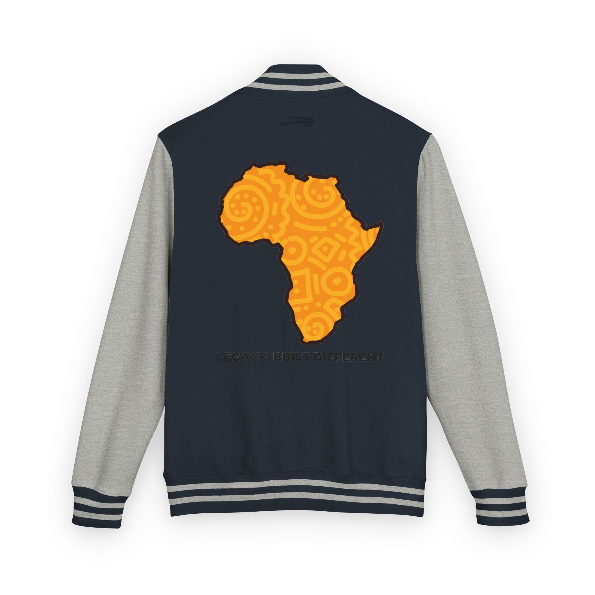 Africa Pattern Letterman Jacket — "Legacy. Built Different" Varsity Coat