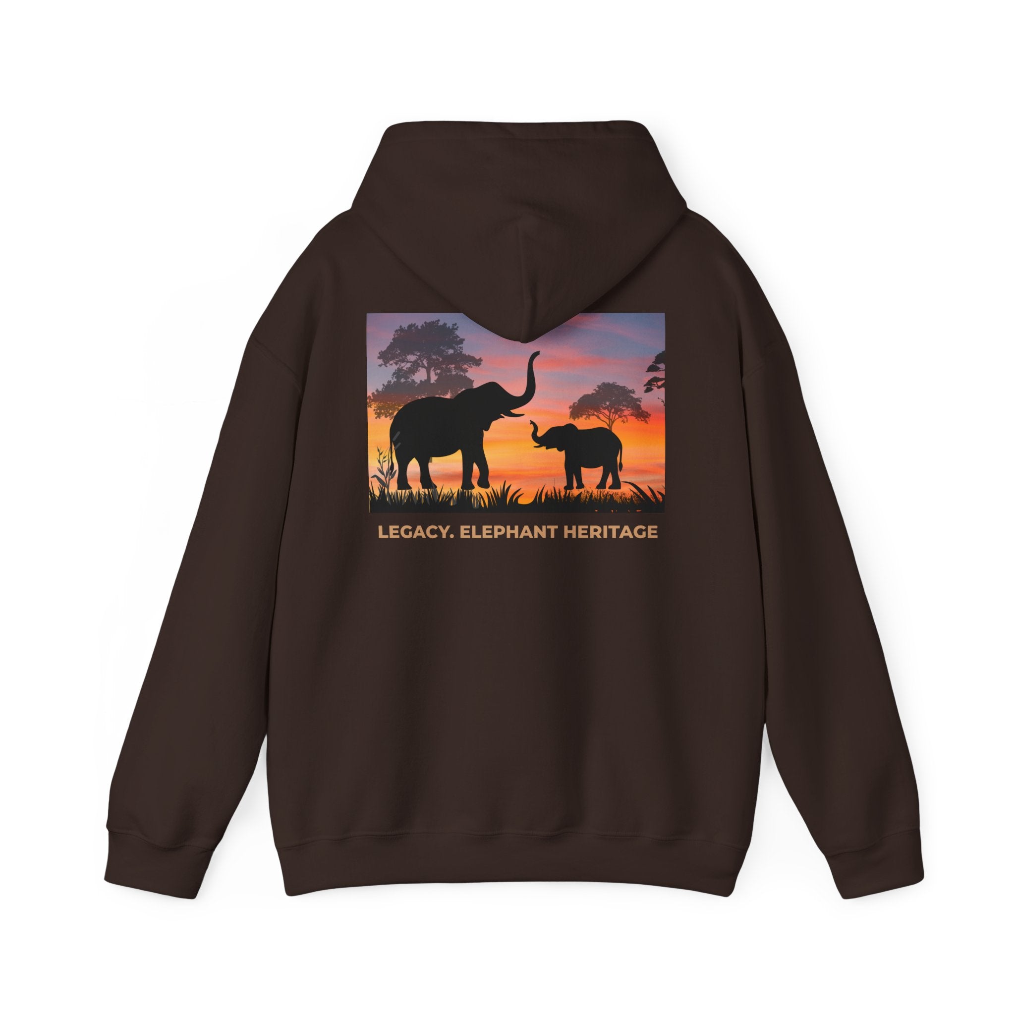 Elephant Heritage Hoodie — Sunset Silhouette "Legacy. Elephant Heritage"