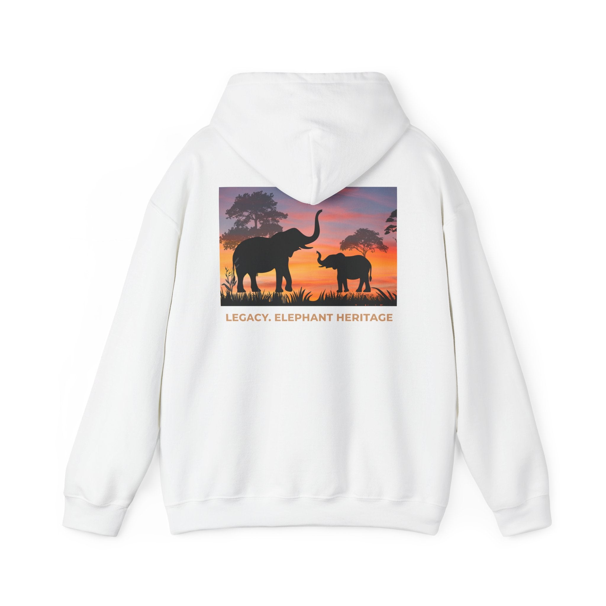Elephant Heritage Hoodie — Sunset Silhouette "Legacy. Elephant Heritage"