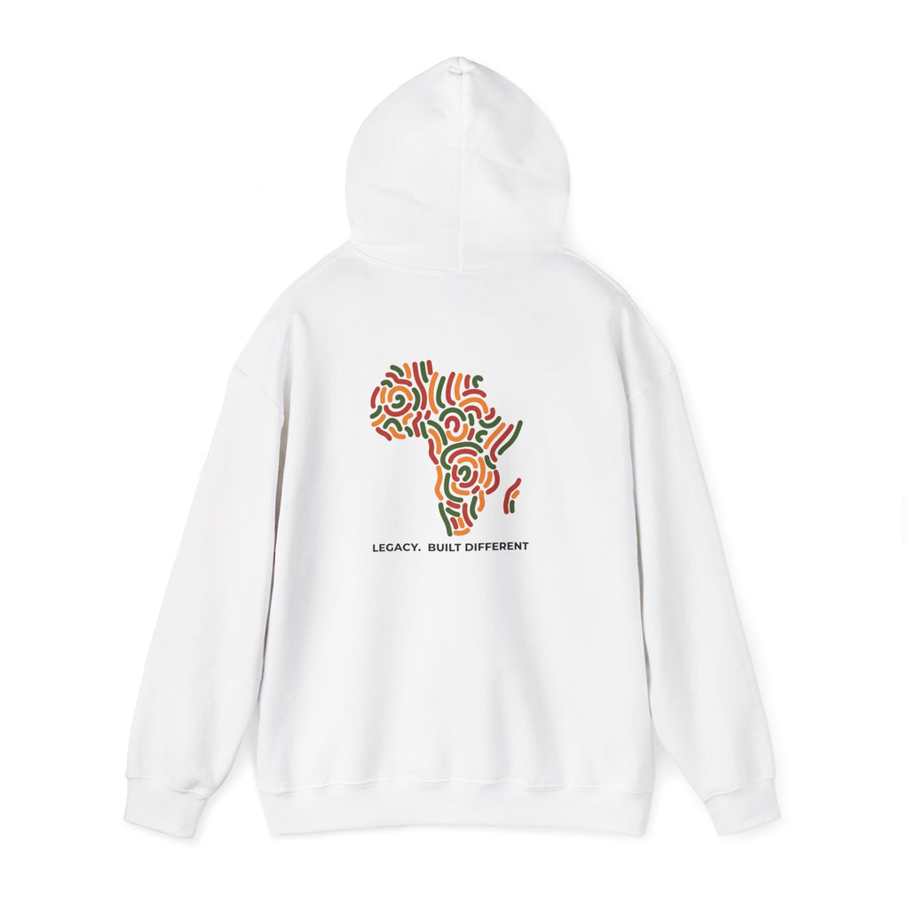 Africa Pattern Hoodie — "Legacy: Built Different" Graphic Sweatshirt