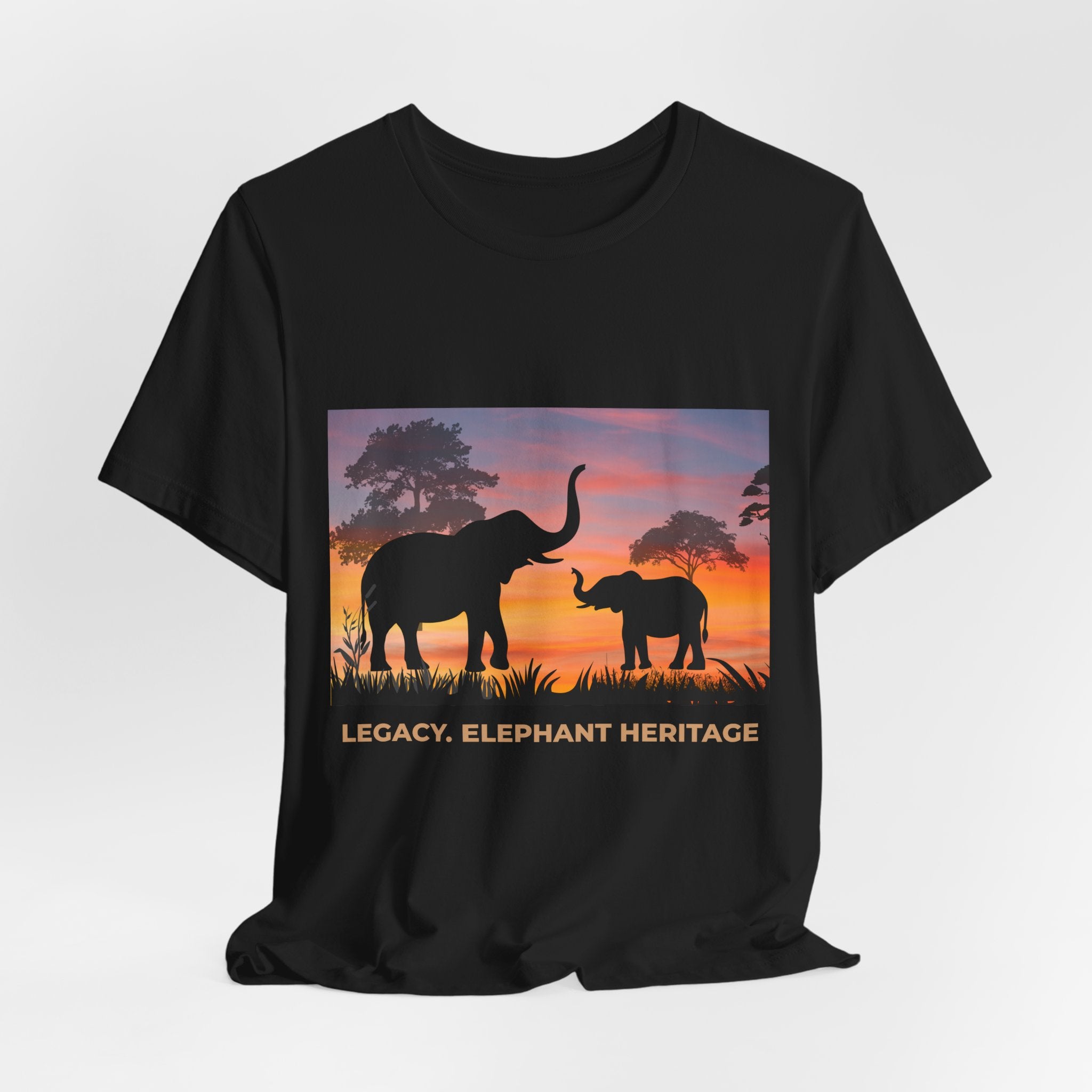 Elephant Sunset Tee — "Legacy, Elephant Heritage" Graphic T-Shirt
