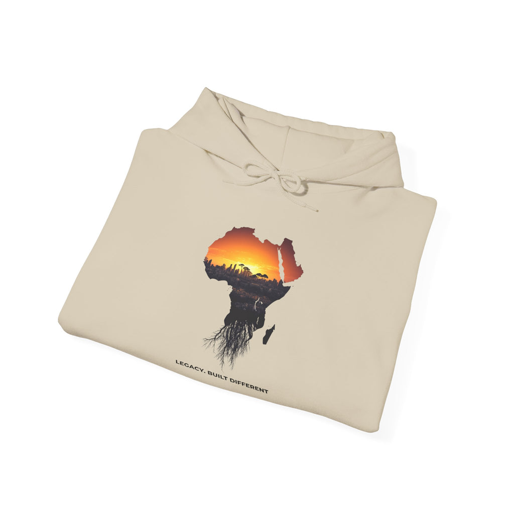 Africa Sunset Hoodie — "Legacy. Built Different." Graphic Pullover