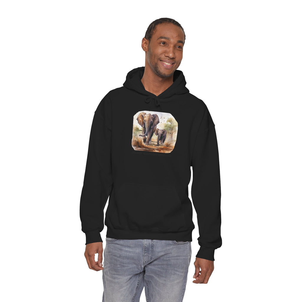 Elephant Heritage Hoodie — Wildlife Mom & Calf Graphic Sweatshirt