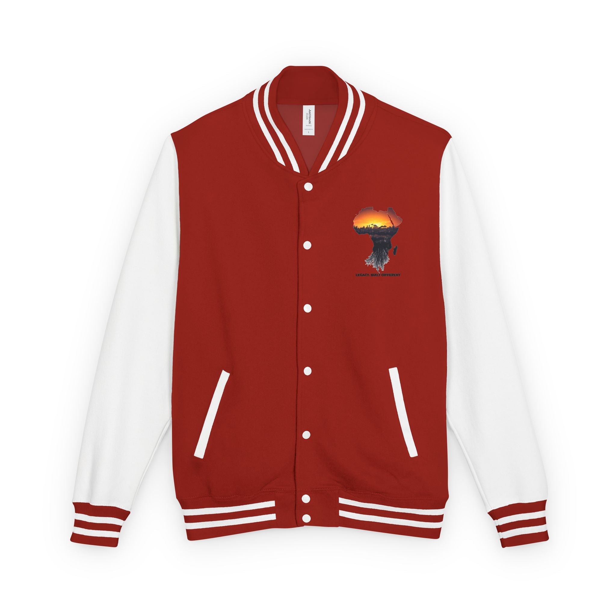 Letterman Jacket — Africa Sunset Map Design ("Legacy. Built Different.")