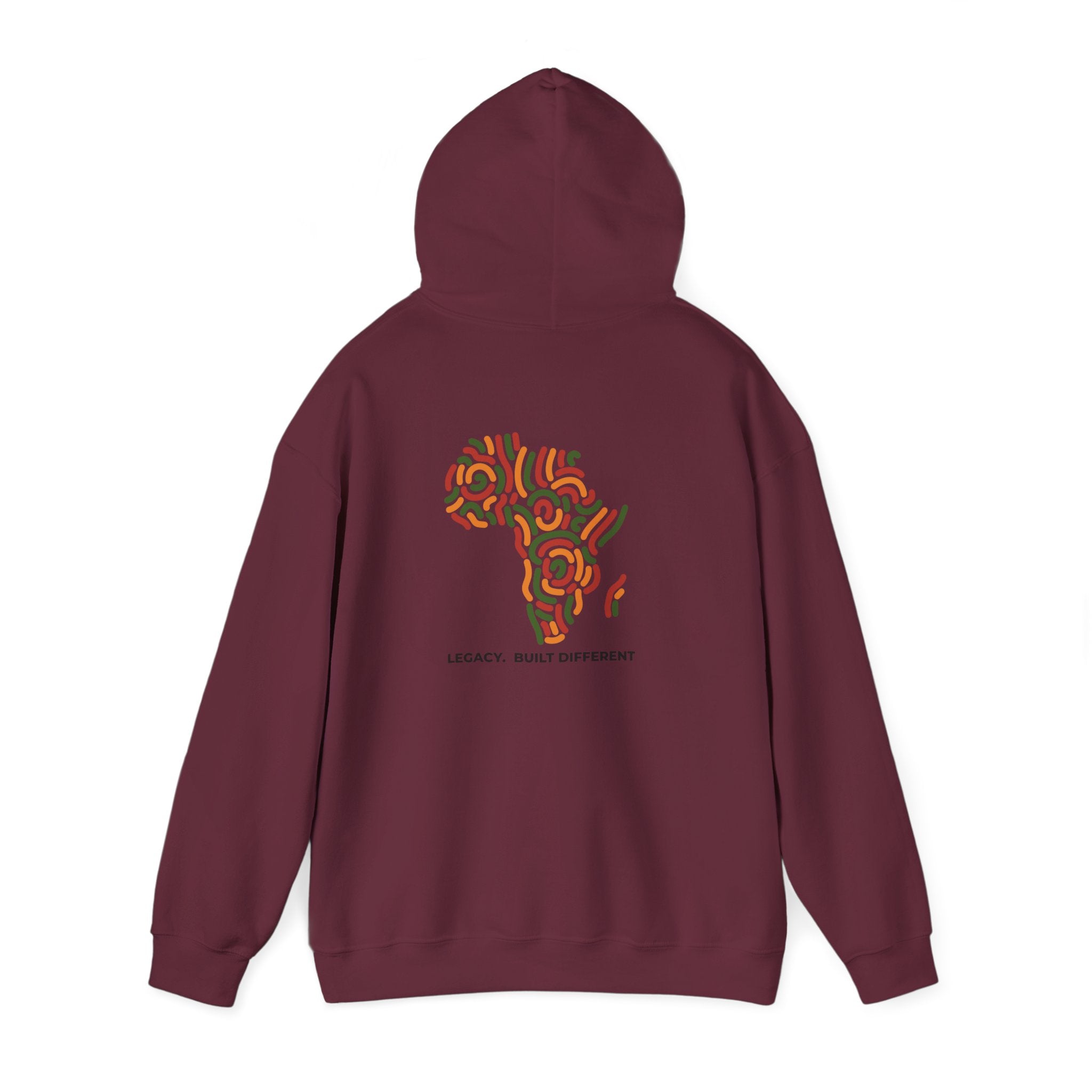 Africa Pattern Hoodie — "Legacy: Built Different" Graphic Sweatshirt